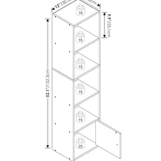 Furinno LUDER Book Shelf, 5-Tier Modern Bookshelf, Bookcase with 1 Door Storage Cabinet, 9.3 x 12 x 52, for Living Room, Bedroom, Home Office, French Oak