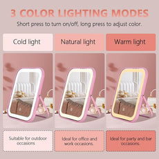 Pink Rechargeable Vanity Mirror with Lights, LED Makeup Mirror, 10