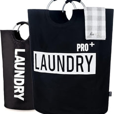 Caroeas Super Large 150L Laundry Basket Pro, Waterproof Laundry Hamper, Collapsible Laundry Basket Easy Storage, Clothes Hamper Stands Up Well, Laundry Bag with Padded Handles (Black)