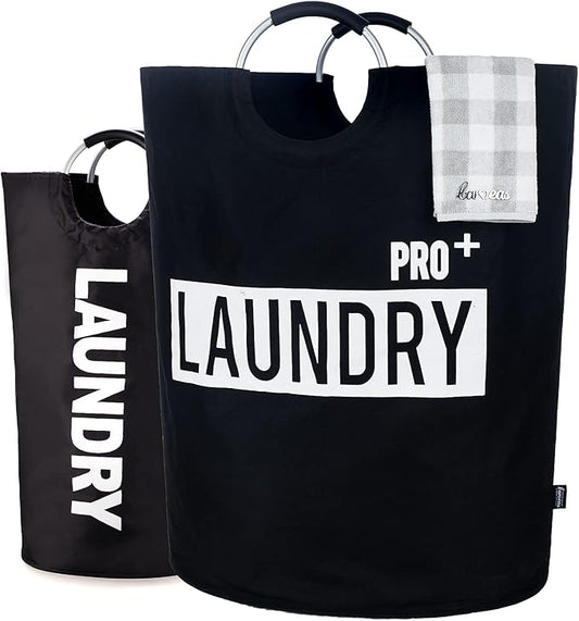 Caroeas Super Large 150L Laundry Basket Pro, Waterproof Laundry Hamper, Collapsible Laundry Basket Easy Storage, Clothes Hamper Stands Up Well, Laundry Bag with Padded Handles (Black)