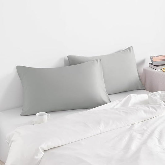 NTBAY Queen Pillow Cases Set of 2, 2 Pack Brushed Microfiber 20x30 Pillow Cases, Soft, Wrinkle, Fade, Stain Resistant Light Grey Pillow Cases with Envelope Closure, 20x30 Inches, Light Grey
