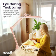 Neatfi XL 2,200 Lumens LED Task Lamp, 24W Super Bright Desk Lamp, 117 Pcs SMD LED, 4 Level Brightness, Dimmable, Task Light for Home, Office, Workbench (Non-CCT, Rose Gold)