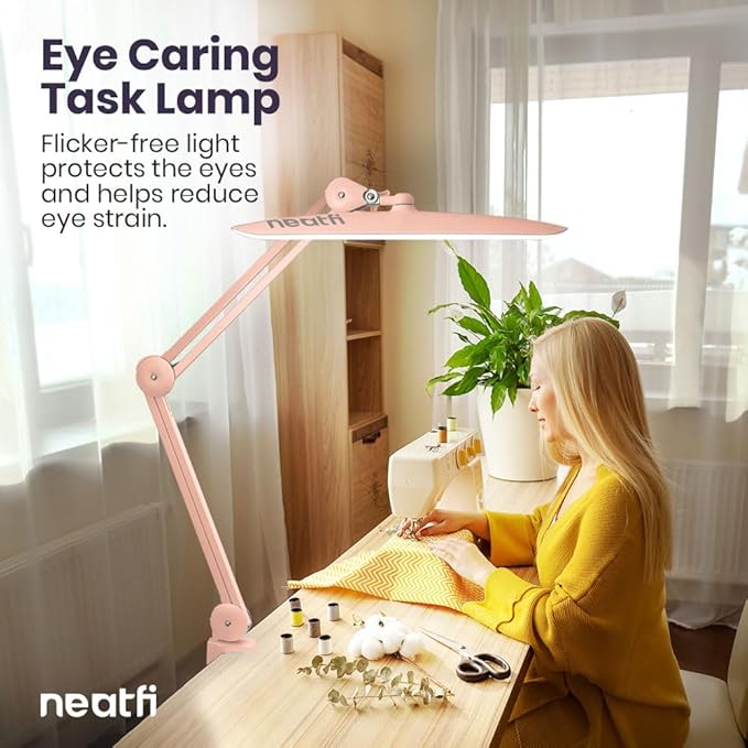 Neatfi XL 2,200 Lumens LED Task Lamp, 24W Super Bright Desk Lamp, 117 Pcs SMD LED, 4 Level Brightness, Dimmable, Task Light for Home, Office, Workbench (Non-CCT, Rose Gold)