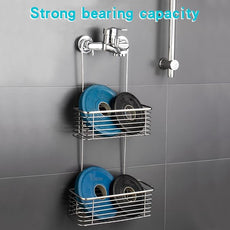 YQh Stainless steel double-layer shower rack, shower room hanging bathroom organizer, storage rack installed on the hanging bar or door, can store shampoo, hair conditioner, shower gel (double)