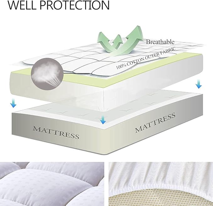 EASELAND Full XL Mattress Pad Pillow Top Mattress Cover Quilted Fitted Mattress Protector Extra Long Cotton Top 8-21" Deep Pocket Cooling Mattress Topper (54x80 Inches, White)