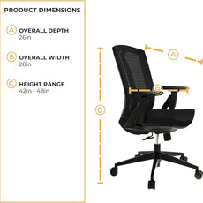 SUNLINE Ergo Classic Ergonomic Office Chair - Desk Chair with Adjustable Lumbar Support, Foam Seat Cushion, Mesh Back, and Smooth Casters - Ideal as Computer Chair, Home - Black, 330 lbs