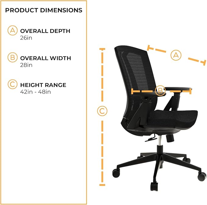 SUNLINE Ergo Classic Ergonomic Office Chair - Desk Chair with Adjustable Lumbar Support, Foam Seat Cushion, Mesh Back, and Smooth Casters - Ideal as Computer Chair, Home - Black, 330 lbs