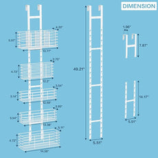 5-Tier Over The Door Organizer Bathroom Shelves Hair Tool Organizer - Hair Dryer Holder Adjustable Height, DIY Bathroom Storage Shelf Wall Mounted Behind The Door Storage