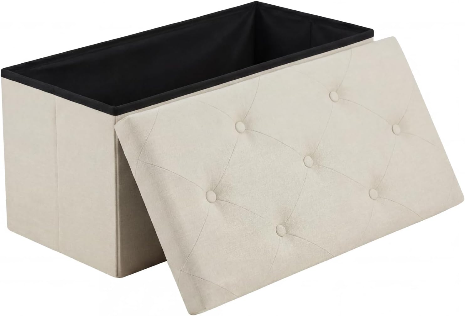 DUMOS 30in Foldable Storage Ottoman Bench, Storage Chest, End of Bed Foot Rest Stool with Padded Seat, Bedroom Bench for Living Room, Bedroom, Support 660lbs, Grey Dormly