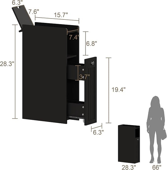 ChooChoo Slim Bathroom Storage Cabinet, Narrow Small Bathroom Organizer with Slide Out Drawer Storage, Toilet Paper Holder, for Small Spaces, Black