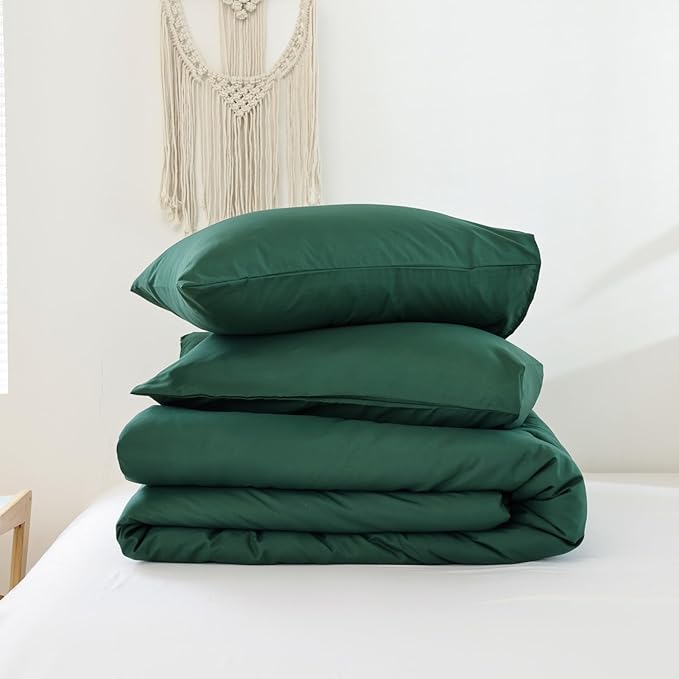 ROSGONIA Oversized King Comforter Dark Emerald Green, 3pcs (1 Boho Comforter & 2 Pillowcases), Lightweight Oversized King Size Comforter Sets Bedding