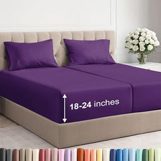 Extra Deep Pocket Split King Sheets - 5 Piece Breathable & Cooling Bed Sheets - Hotel Luxury Bed Sheet Set - Soft, Wrinkle Free & Comfy - Easily Fits Extra Deep Mattresses - Deep Pocket Purple Sheets