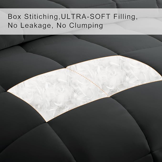 COHOME Quilted Twin XL Size Comforter - All-Season Down Alternative Duvet Insert - Luxury Hotel Soft Breathable Winter Warm Dark Grey Comforter with Anti-Clump Tech & 8 Tabs - Reversible （68"x92"）