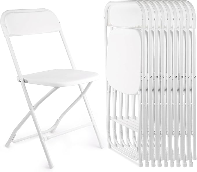 10 Pack White Folding Chairs, Portable Stackable Commercial Foldable Chair, Indoor Outdoor Plastic Folding Chair for Events/Office/Home/Wedding/Party, 400lbs Capacity