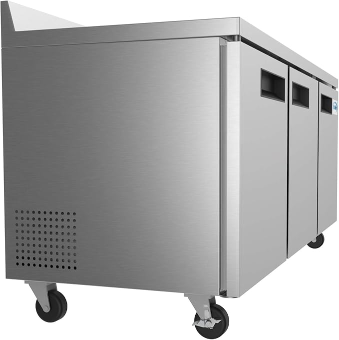 KoolMore 72" Stainless Steel 3 Door Worktop Commercial Refrigerator with 3 1/2 Backsplash - 16.9 cu.ft, Model: RWT-3D-16C