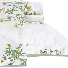 FADFAY King Bed Set Girls Bedding Farmhouse Bedding 100% Cotton Floral Bed Sheets Deep Pocket Flower Fitted Sheet Set Cozy House Sheets for All-Season (4Pcs, White, King Size)
