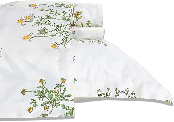 FADFAY King Bed Set Girls Bedding Farmhouse Bedding 100% Cotton Floral Bed Sheets Deep Pocket Flower Fitted Sheet Set Cozy House Sheets for All-Season (4Pcs, White, King Size)