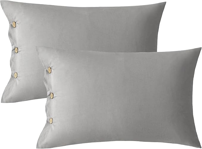 JELLYMONI Pillowcases Standard Set of 2 Cotton Button Pillow Covers 20×26in Light Grey Bed Pillow Cases 100% Washed Cotton Soft Breathable (Pillows are not Included)