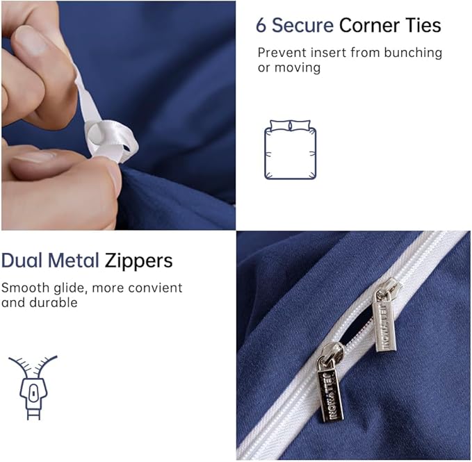 JELLYMONI Cotton Navy Blue Duvet Cover Twin Size - Washed Cotton Linen Like Textured Comforter Cover, 2 Pieces Breathable Soft Bedding Set with Zipper Closure (Navy Blue, Twin 68"x90")