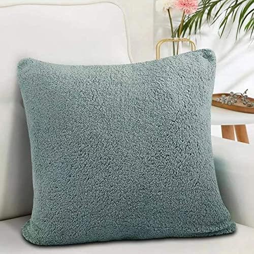 Reafort Ultra Soft Sherpa Euro Sham Pillow Case 26"x26" Replacement with Zipper Closure (Blue 26"x26" Euro Sham)
