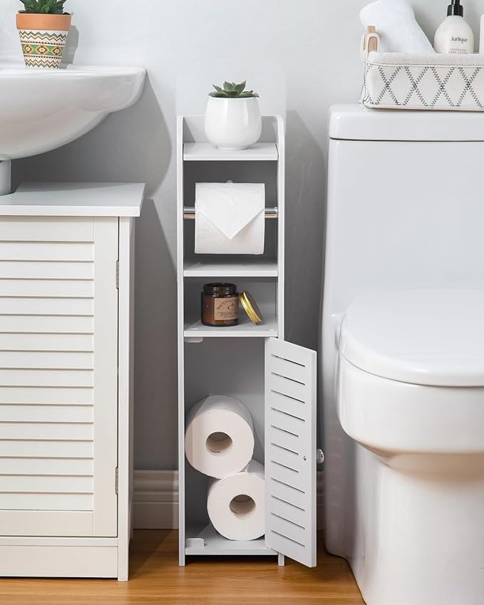AOJEZOR Toilet Paper Holder Stand: Small Bathroom Storage Cabinet for Small Spaces