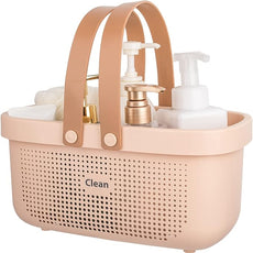 JiatuA Plastic Storage Basket with Handle Portable Shower Caddy Tote Organizer Basket Bin for Bathroom Kitchen Dorm Room Bedroom, Pink