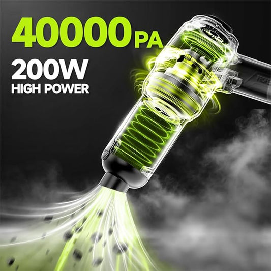 Handheld Car Vacuum Cordless, Portable Cars Vacuum Cleaner with 40000Pa High Power & Suction, Powerful 4-in-1 Hand Held Air Duster Fast Cleaning for Car,Home,Office,Pet Hair (Green)