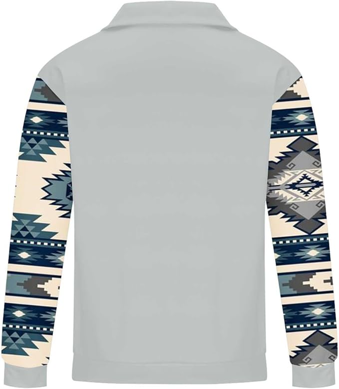 Western Sweatshirts for Men Aztec Cowboy Vintage Graphic Fleece Hoodie Mens Quarter Zip Pullover Country Jacket