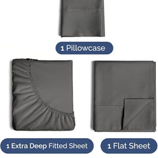 Extra Deep Pocket Twin Sheets - 3 Piece Breathable & Cooling Bed Sheets - Hotel Luxury Bed Sheet Set - Soft, Wrinkle Free & Comfy - Easily Fits Extra Deep Mattresses - Deep Pocket Charcoal Sheets Set