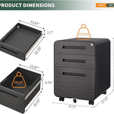 3 Drawer Mobile File Cabinet with Lock,Rolling Under Desk Storage Organizer,Fits A4/Letter/Legal Files, Metal Frame with Wheels for Home & Office