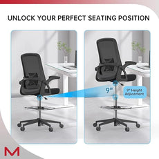 Drafting Chair with Mesh Backrest, Foot Ring,Tall Office Chair with Flip-Up Armrest,Set of 2 Counter Height Office Swivel Standing Desk Chair with Lumbar Support for Home,Office,Bar