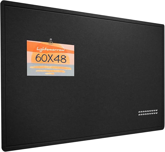 Large Bulletin Board, 60 x 48 inches Decorative Felt Pinboard, 5' x 4' Cork Board Alternative for Wall, Foldable Photo Board Self-Adhesive Vision Board with 20 Pushpins - Black