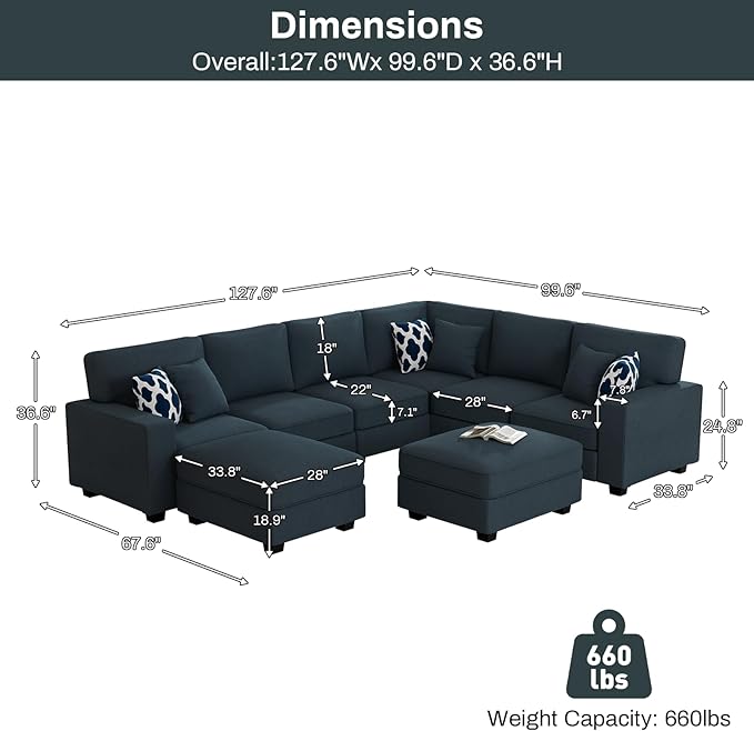 Legend Vansen Modular Sectional Sofa U Shaped Couch with Ottoman Modern Reversible Corner Sectional Couch for Living Room (Charcoal, U Shaped Sofa-3)