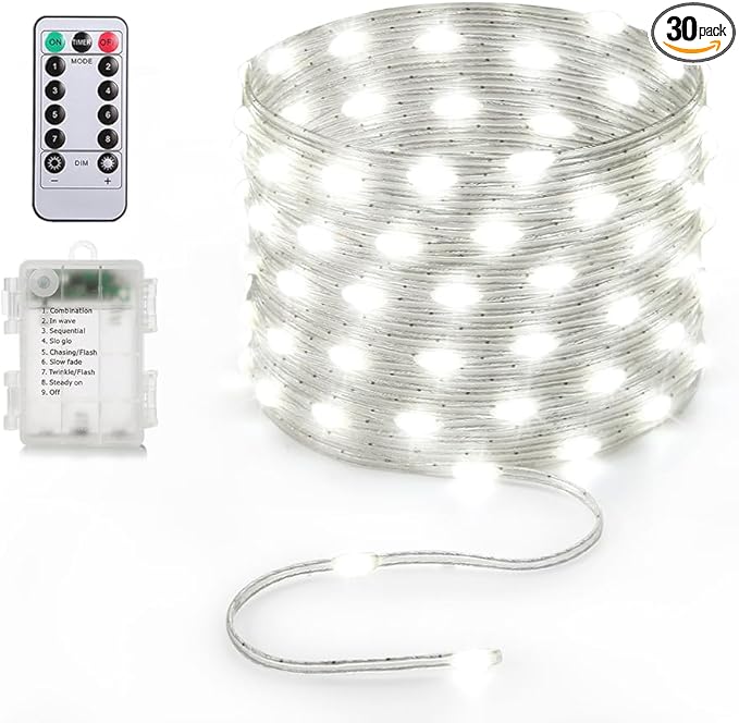 16.5ft Battery Operated String Lights (1 Pack), 50 LED Fairy String Lights Battery Powered with Remote & Timer for Indoor Outdoor Christmas Trees Wreath Decoration Bedroom Patio - Cool White