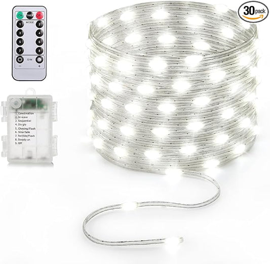 16.5ft Battery Operated String Lights (1 Pack), 50 LED Fairy String Lights Battery Powered with Remote & Timer for Indoor Outdoor Christmas Trees Wreath Decoration Bedroom Patio - Cool White