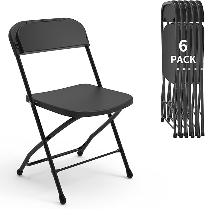 SHGJ&SOFT 6 Pack Folding Chairs, 350LBS Sturdy Metal Steel Frame Foldable Chairs, Heavy Duty Plastic Commercial Seating for Indoor, Outdoor, Party, Wedding, Patio, Office, Picnic (Black, 6-Pack)