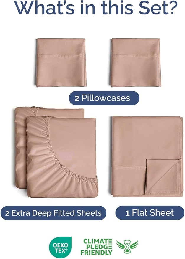 Extra Deep Pocket Split King Sheets - 5 Piece Breathable & Cooling Bed Sheets - Hotel Luxury Bed Sheet Set - Soft, Wrinkle Free & Comfy - Easily Fits Extra Deep Mattresses - Deep Pocket Mauve Sheets