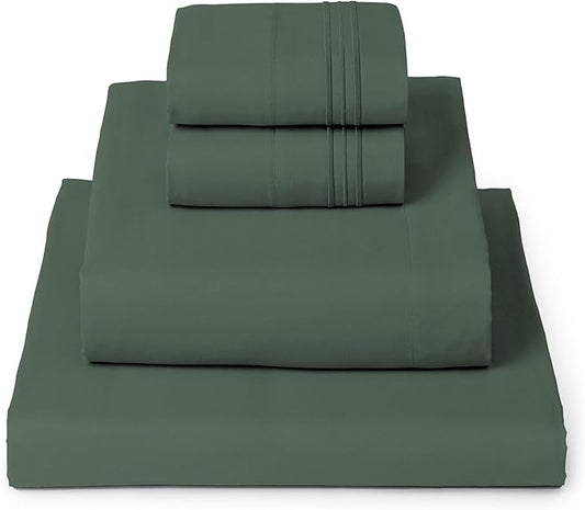 Mellanni Twin XL Sheet Set - 4-Piece Iconic Collection Bedding, (Including 2 Pillowcases), 16-Inch Deep Pocket, Easy Care, Extra Soft, Cooling Sheets, Brushed Microfiber - Emerald Green