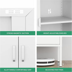 Bathroom Floor Storage Cabinet,40H Small White Cabinets for Storage with Doors,2 Door Metal Towel Freestanding Cabinet for Small Spaces,Two Door Hallway Short Cabinets,Shallow Low Cupboard