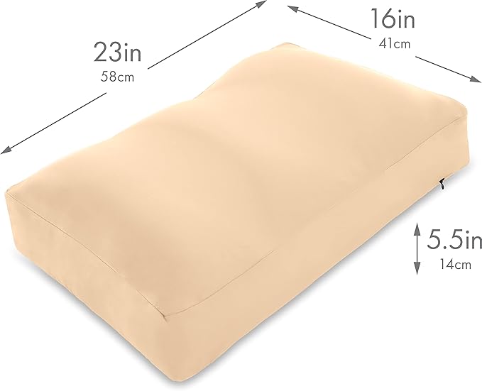 Cover Only for Premium Microbead Bed Pillow, Large Extra Smooth - Ultra Comfortable Sleep with Silk Like Anti Aging Cover 85% Spandex/ 15% Nylon Breathable, Cooling Barely Beige