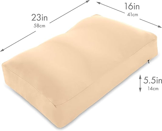 Cover Only for Premium Microbead Bed Pillow, Large Extra Smooth - Ultra Comfortable Sleep with Silk Like Anti Aging Cover 85% Spandex/ 15% Nylon Breathable, Cooling Barely Beige