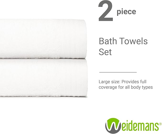 100% Cotton Towels 35" X 70" | White Towels Set of 2Ultra Soft and Highly Absorbent Bath Towel Set Cotton, Gym, Hotel, Spa, Machine Washable
