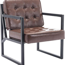COLAMY Mid Century Modern Accent Chair, Comfy Living Room Chairs, Brown Leather Accent Chair, Faux Leather Reception Armchair with Metal Legs for Living Room Bedroom Reception Waiting Room, Brown