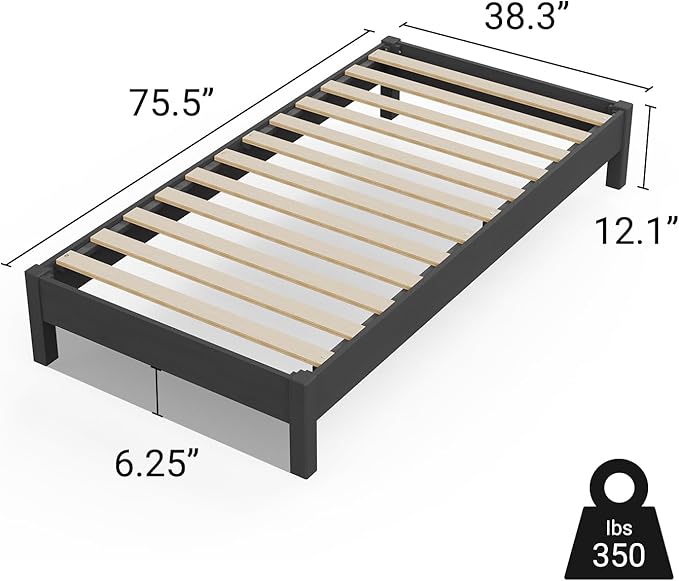 LIFEMENT Twin Signature Wood Platform Bed Frame Black, Noise-Free, Under Bed Storage, No Box Spring Needed, Easy Assembly