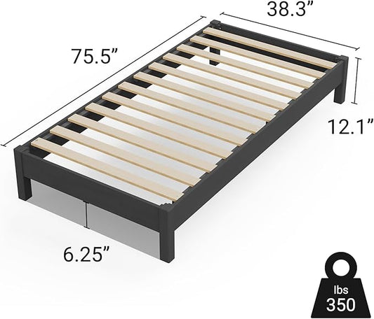 LIFEMENT Twin Signature Wood Platform Bed Frame Black, Noise-Free, Under Bed Storage, No Box Spring Needed, Easy Assembly