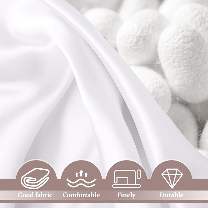 2 Pack 100% Pure Silk Pillowcase for Hair and Skin, Both Sides Mulberry Silk Pillowcases with Hidden Zipper, Cooling Pillowcase 19 Momme, 600 Thread Silk Pillow Cases King Size, White
