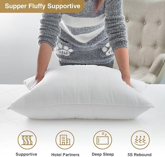 Acanva Bed Pillows for Sleeping, Cooling Hotel Quality with Premium Soft 3D Down Alternative Fill for Back, Stomach or Side Sleepers, Standard (Pack of 2), White