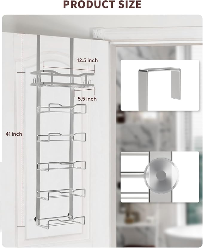 Hanging Towel Racks for Bathroom No Drill - Over The Door 6-Tier Bath Towel Storage Organizer for Small Bathrooms-Back Door Large Tiered Towel Holder Hanger for Rolled Towels RV Camper Silver