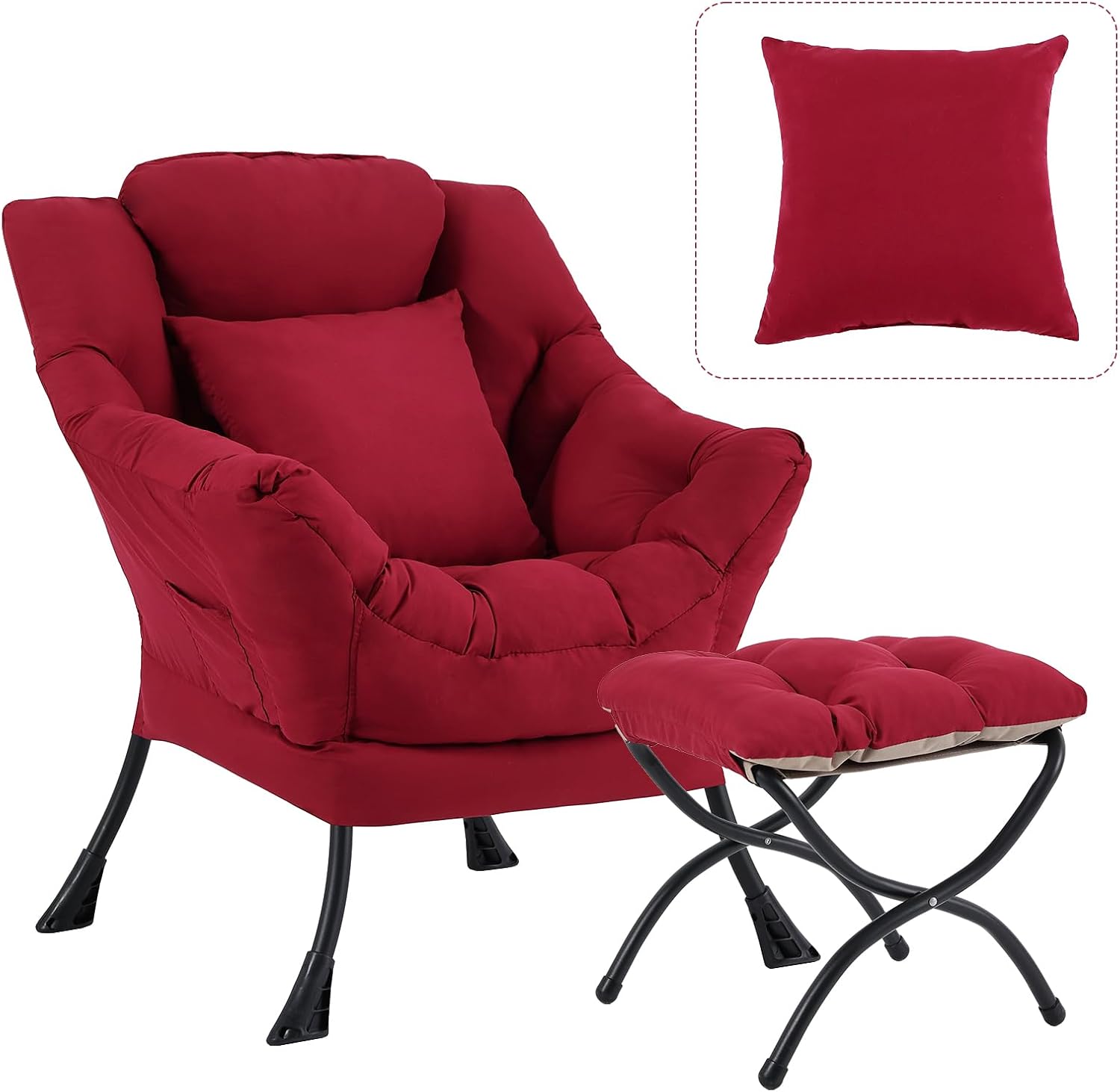 Lazy Chair with Ottoman, Large Pink Accent Chair with Ottoman and FA Throw Pillow, Comfy Plush Reading Chair for Living Room Bedroom Dorm Room Office Apartment Relaxing Use Dormly