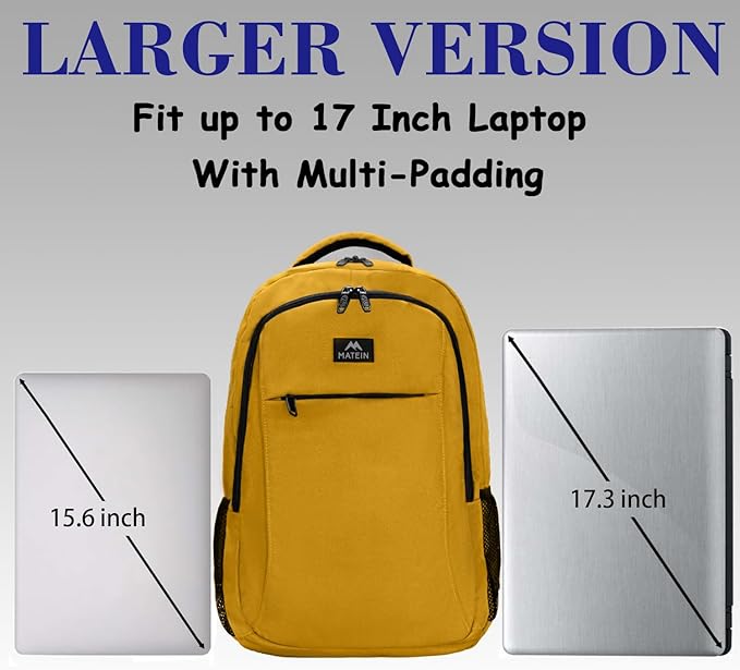 MATEIN College Backpack, Extra Large TSA Friendly Carry On 17.3 Inch Laptop Backpack with USB Charging Port, Anti Theft Flight Approved Business Work Travel Computer Backpack Bagfor Women Men, Yellow